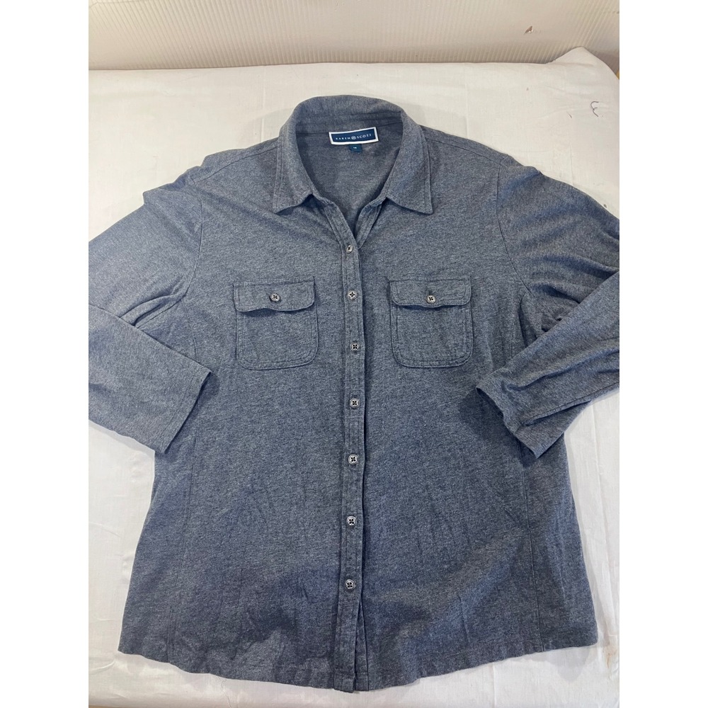 Karen Scott Womens 1X Gray Button Front Long Sleeve‎ Pocket Shirt Top